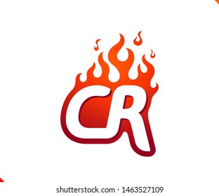 Uppercase initial logo letter CR with blazing flame silhouette,  simple and retro style logotype for adventure and sport activity.