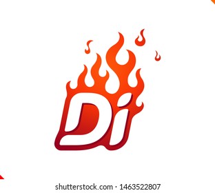 Uppercase initial logo letter DI with blazing flame silhouette,  simple and retro style logotype for adventure and sport activity.