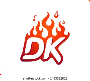 Uppercase initial logo letter DK with blazing flame silhouette,  simple and retro style logotype for adventure and sport activity.