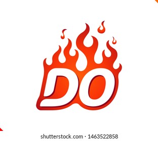 Uppercase initial logo letter DO with blazing flame silhouette,  simple and retro style logotype for adventure and sport activity.