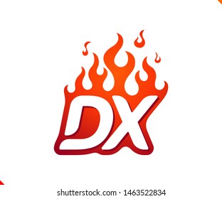 Uppercase initial logo letter DX with blazing flame silhouette,  simple and retro style logotype for adventure and sport activity.