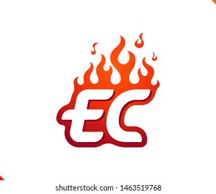 Uppercase initial logo letter EC with blazing flame silhouette,  simple and retro style logotype for adventure and sport activity.