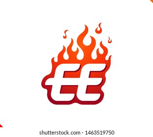 Uppercase initial logo letter EE with blazing flame silhouette,  simple and retro style logotype for adventure and sport activity.