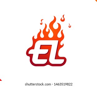 Uppercase initial logo letter EL with blazing flame silhouette,  simple and retro style logotype for adventure and sport activity.