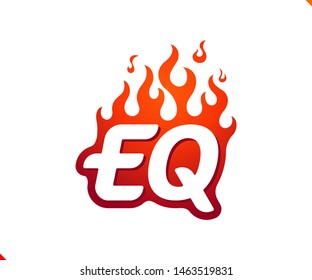 Uppercase initial logo letter EQ with blazing flame silhouette,  simple and retro style logotype for adventure and sport activity.