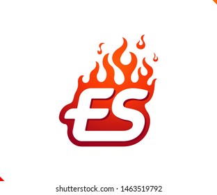 Uppercase initial logo letter ES with blazing flame silhouette,  simple and retro style logotype for adventure and sport activity.