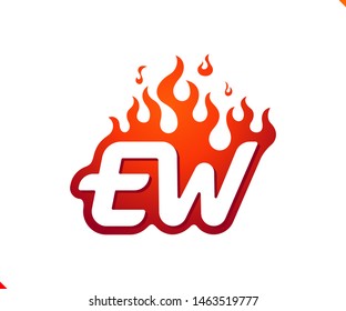 Uppercase initial logo letter EW with blazing flame silhouette,  simple and retro style logotype for adventure and sport activity.