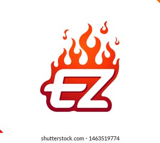 Uppercase initial logo letter EZ with blazing flame silhouette,  simple and retro style logotype for adventure and sport activity.