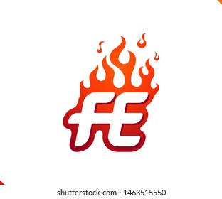 Uppercase initial logo letter FE with blazing flame silhouette,  simple and retro style logotype for adventure and sport activity.