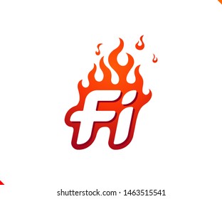 Uppercase initial logo letter FI with blazing flame silhouette,  simple and retro style logotype for adventure and sport activity.