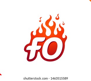 Uppercase initial logo letter FO with blazing flame silhouette,  simple and retro style logotype for adventure and sport activity.