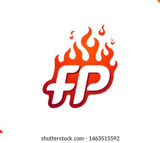 Uppercase initial logo letter FP with blazing flame silhouette,  simple and retro style logotype for adventure and sport activity.