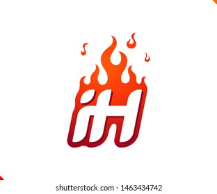 Uppercase initial logo letter IH with blazing flame silhouette,  simple and retro style logotype for adventure and sport activity.
