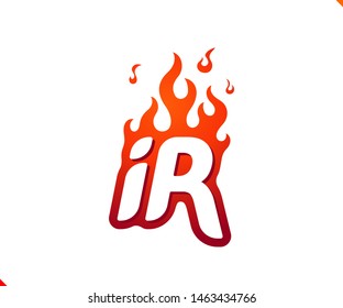 Uppercase initial logo letter IR with blazing flame silhouette,  simple and retro style logotype for adventure and sport activity.