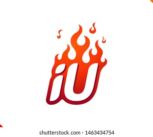 Uppercase initial logo letter IU with blazing flame silhouette,  simple and retro style logotype for adventure and sport activity.