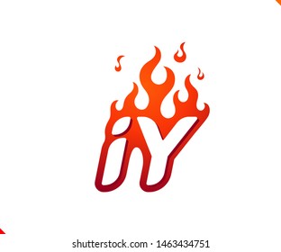 Uppercase initial logo letter IY with blazing flame silhouette,  simple and retro style logotype for adventure and sport activity.