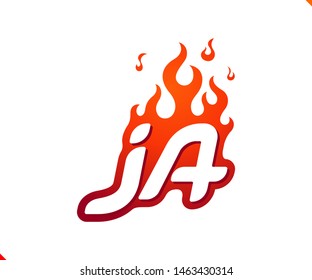 Uppercase initial logo letter JA with blazing flame silhouette,  simple and retro style logotype for adventure and sport activity.