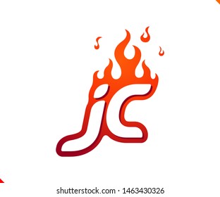 Uppercase initial logo letter JC with blazing flame silhouette,  simple and retro style logotype for adventure and sport activity.