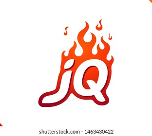 Uppercase initial logo letter JQ with blazing flame silhouette,  simple and retro style logotype for adventure and sport activity.