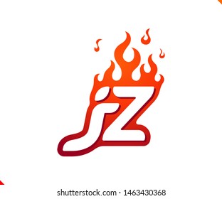Uppercase initial logo letter JZ with blazing flame silhouette,  simple and retro style logotype for adventure and sport activity.