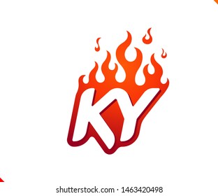 Uppercase initial logo letter KY with blazing flame silhouette,  simple and retro style logotype for adventure and sport activity.