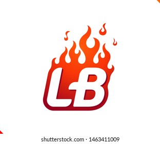 Uppercase initial logo letter LB with blazing flame silhouette,  simple and retro style logotype for adventure and sport activity.