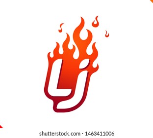 Uppercase initial logo letter LJ with blazing flame silhouette,  simple and retro style logotype for adventure and sport activity.
