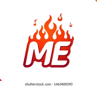 Uppercase initial logo letter ME with blazing flame silhouette,  simple and retro style logotype for adventure and sport activity.