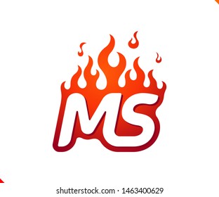 Uppercase initial logo letter MS with blazing flame silhouette,  simple and retro style logotype for adventure and sport activity.