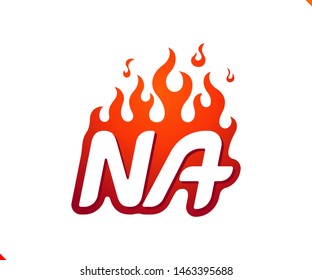 Uppercase initial logo letter NA with blazing flame silhouette,  simple and retro style logotype for adventure and sport activity.