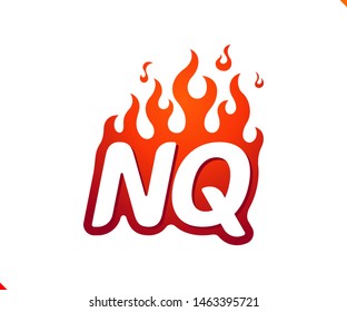 Uppercase initial logo letter NQ with blazing flame silhouette,  simple and retro style logotype for adventure and sport activity.