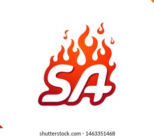 Uppercase initial logo letter SA with blazing flame silhouette,  simple and retro style logotype for adventure and sport activity.