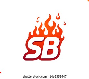 Uppercase initial logo letter SB with blazing flame silhouette,  simple and retro style logotype for adventure and sport activity.