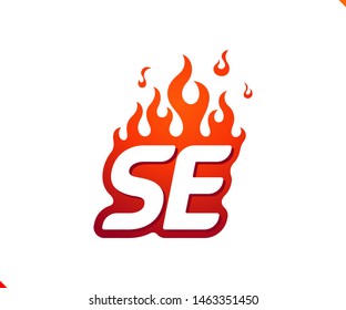 Uppercase initial logo letter SE with blazing flame silhouette,  simple and retro style logotype for adventure and sport activity.