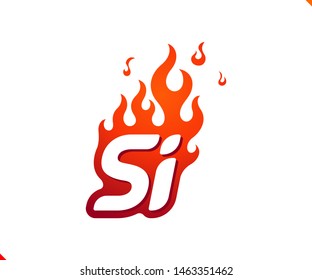 Uppercase initial logo letter SI with blazing flame silhouette,  simple and retro style logotype for adventure and sport activity.