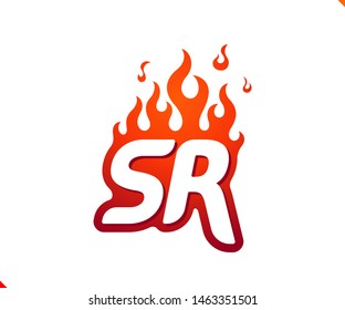 Uppercase initial logo letter SR with blazing flame silhouette,  simple and retro style logotype for adventure and sport activity.