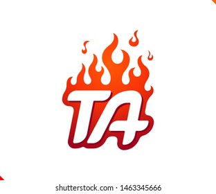 Uppercase initial logo letter TA with blazing flame silhouette,  simple and retro style logotype for adventure and sport activity.