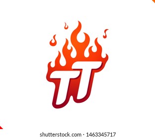 Uppercase initial logo letter TT with blazing flame silhouette,  simple and retro style logotype for adventure and sport activity.