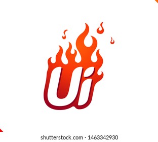 Uppercase initial logo letter UI with blazing flame silhouette,  simple and retro style logotype for adventure and sport activity.