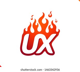 Uppercase initial logo letter UX with blazing flame silhouette,  simple and retro style logotype for adventure and sport activity.
