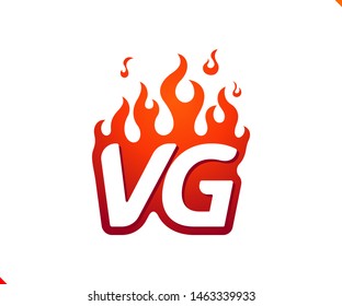 Uppercase initial logo letter VG with blazing flame silhouette,  simple and retro style logotype for adventure and sport activity.