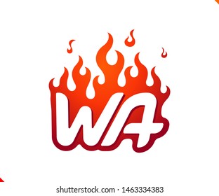 Uppercase initial logo letter WA with blazing flame silhouette,  simple and retro style logotype for adventure and sport activity.