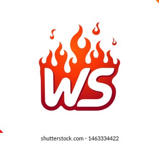 Uppercase initial logo letter WS with blazing flame silhouette,  simple and retro style logotype for adventure and sport activity.