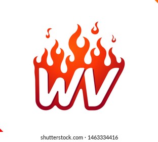 Uppercase initial logo letter WV with blazing flame silhouette,  simple and retro style logotype for adventure and sport activity.