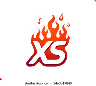 Uppercase initial logo letter XS with blazing flame silhouette,  simple and retro style logotype for adventure and sport activity.
