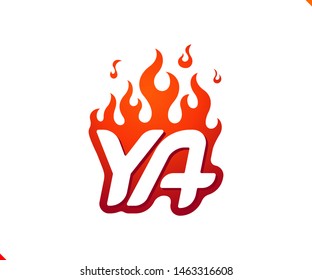 Uppercase initial logo letter YA with blazing flame silhouette,  simple and retro style logotype for adventure and sport activity.