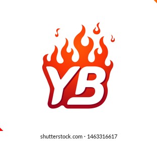 Uppercase initial logo letter YB with blazing flame silhouette,  simple and retro style logotype for adventure and sport activity.