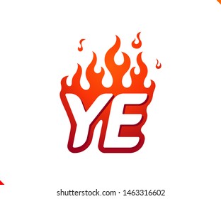 Uppercase initial logo letter YE with blazing flame silhouette,  simple and retro style logotype for adventure and sport activity.