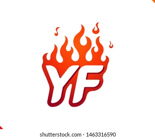 Uppercase initial logo letter YF with blazing flame silhouette,  simple and retro style logotype for adventure and sport activity.