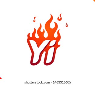 Uppercase initial logo letter YI with blazing flame silhouette,  simple and retro style logotype for adventure and sport activity.